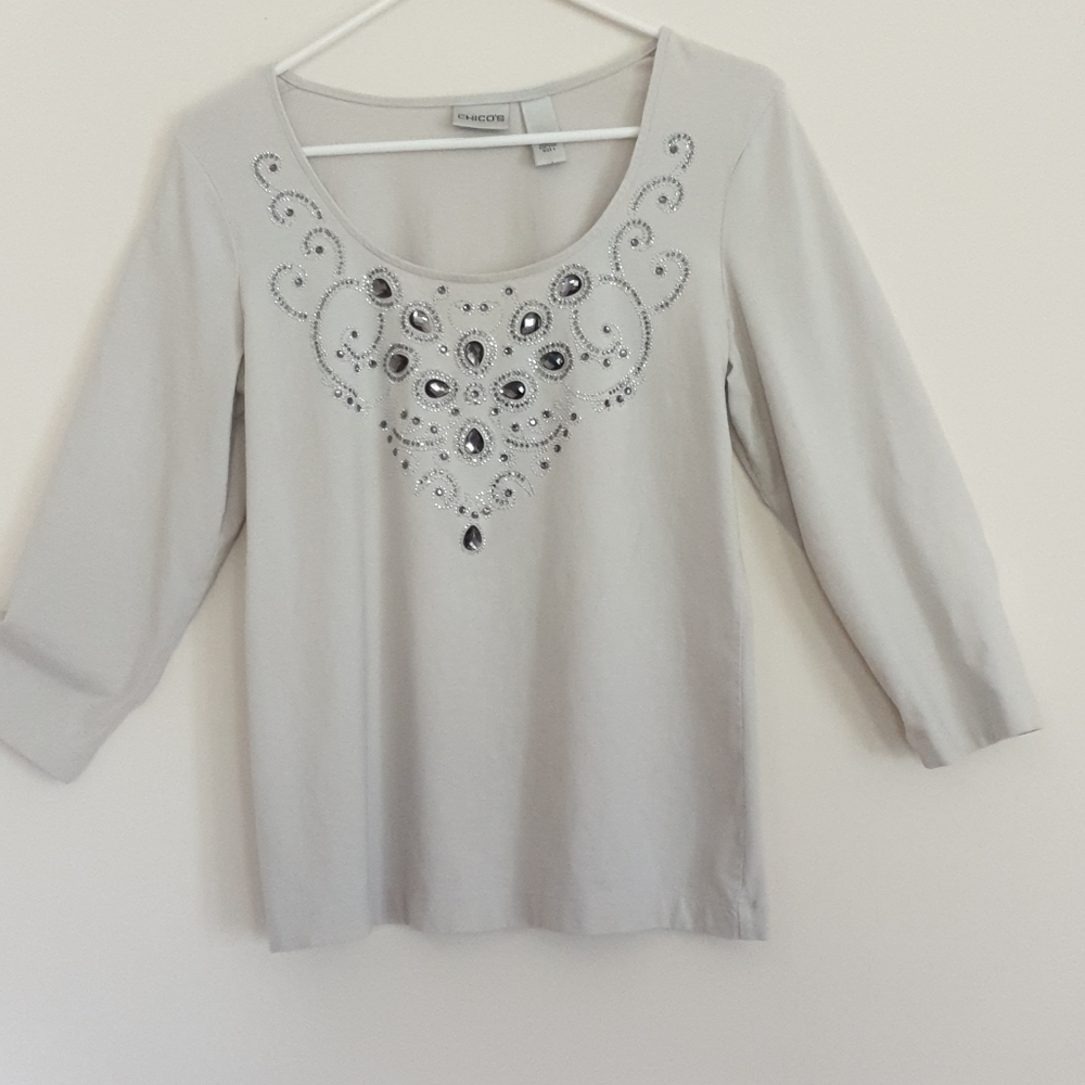 Chico's Grey Jeweled T